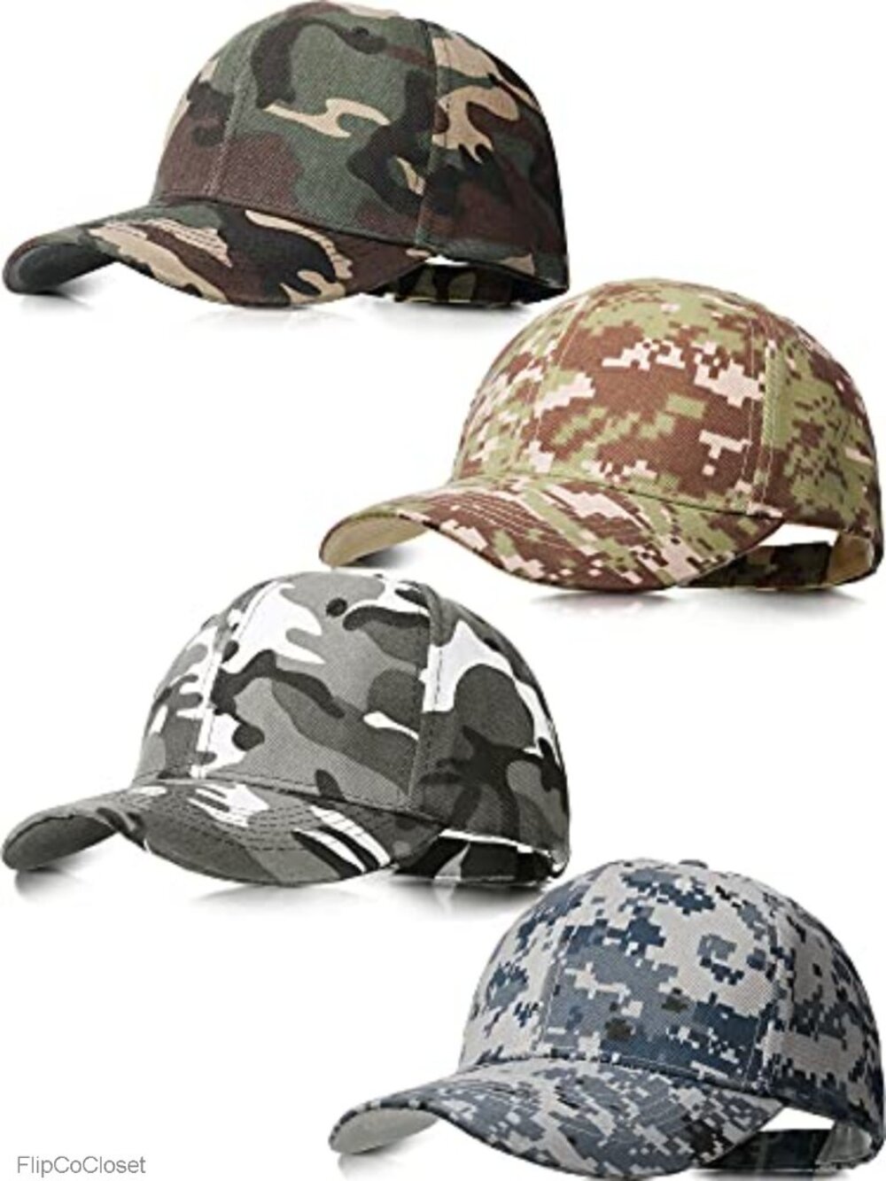 Pack of 4 Adjustable Camo Baseball Caps for Men - Outdoor UV Protection